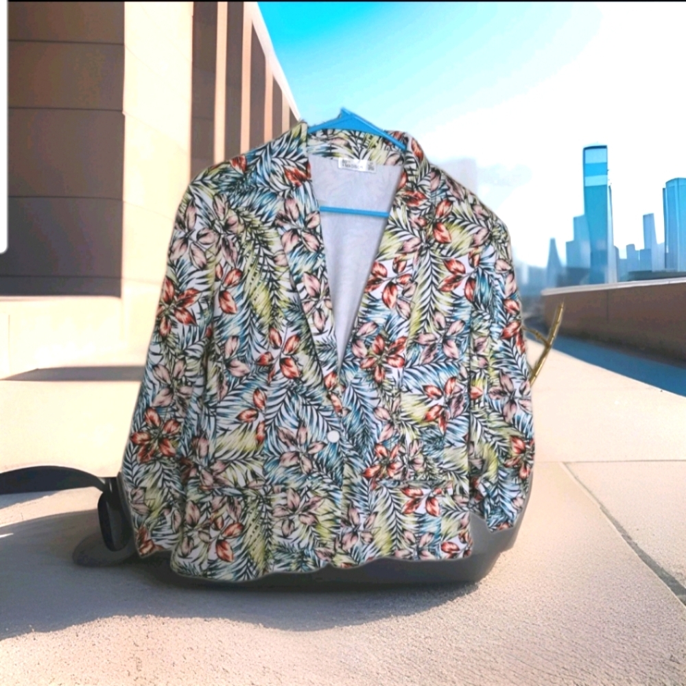 NWT 89th Madison Tropical Leaves print Jacket Sz Large
